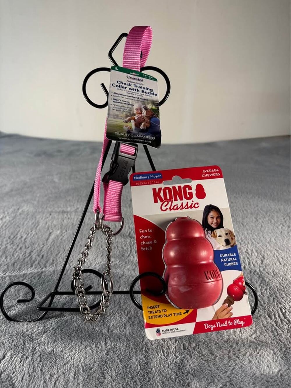 🌸 NE PET BUNDLE- Coastal Pink Dog Training Collar Large + KONG  Dog Toy Medium